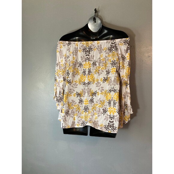 Fever yellow and gray floral off shoulder blouse - Picture 5 of 5